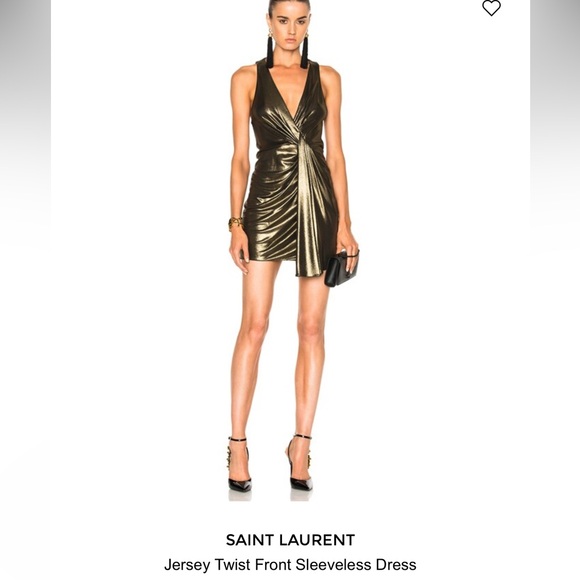 SAINT LAURENT
Jersey Twist Front Sleeveless Dress - size 36. - small - gold - Picture 3 of 16
